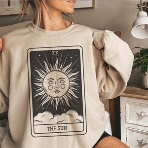 Custom Tarot cards Sweatshirt, Tarot Sweater, Major Arcana Shirt, Celestial Tarot Sweatshirt, The Sun Sweater, Tarot Card Gift, Personalize image 1