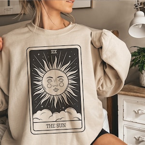 Custom Tarot cards Sweatshirt, Tarot Sweater, Major Arcana Shirt, Celestial Tarot Sweatshirt, The Sun Sweater, Tarot Card Gift, Personalize image 1