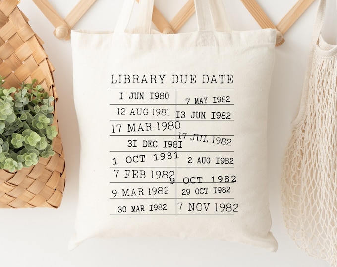 Library Due Date Tote Bag, Book tote bag, Bookish tote bag, Library tote bag, Librarian gift, Gift For Reader, Bookworm Gift, Booklover Gift