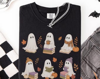 Ghosts Comfort colors shirt, Ghost Reading Shirt, Halloween Ghost tee, Ghost shirt, Spooky Book Lover Gift, Halloween Library Tee, Bookworm