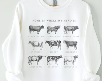 Sudadera de vaca, Western Crewneck, Sudadera vintage, Sudadera de ganado, Suéter de razas de vaca, Sudadera de estampado de vaca, Camisa de vaca, Camisa de vaquera