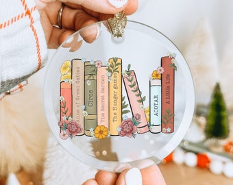 Custom bookshelf ornament, Custom books ornament, Custom book club gift, book ornament Christmas, bookish gift, book lover gift, Reader gift