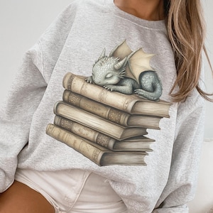Fantasy dragon book Sweatshirt, Fantasy Reader Sweatshirt, Dragon Reading Sweatshirt, Gift for Book Lover, Bookish Dragon Sweater, Bookworm
