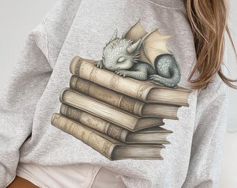 Fantasy dragon book Sweatshirt, Fantasy Reader Sweatshirt, Dragon Reading Sweatshirt, Gift for Book Lover, Bookish Dragon Sweater, Bookworm