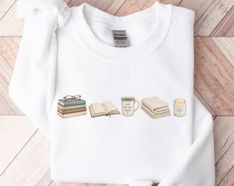Cozy Book Icons Sweatshirt, Book Lover Gift, Bookworm Tee, Book Crewneck, Librarian Gift, Fall Bookish Sweatshirt, Cozy Reading Sweatshirt