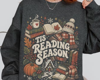 Tis reading season Sweatshirt, Christmas Reading Sweatshirt, Book Lover Gift, Xmas Book Crewneck, Book Club gift, Holiday Reading Crewneck