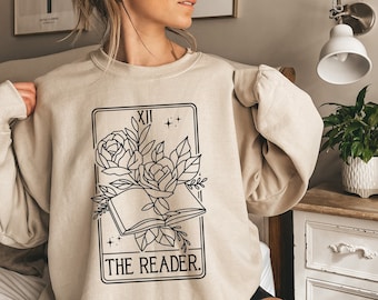 The Reader Tarot Card Sweatshirt, Book Tarot Card Sweater, Bookish Sweatshirt, Book Sweater, Reading Sweatshirt, Author Tarot Card, Writer