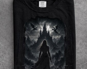 Moonlit fantasy dragon Comfort colors shirt, Dragon Fantasy Shirt, Dark Fantasy Reader TShirt, Dragon Lover Gift, Bookworm Tee, Bookish Gift