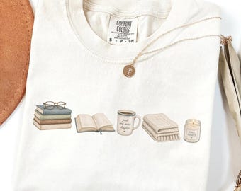 Cozy Book Icons Comfort colors shirt, Book Lover Gift, Bookworm Tee, Librarian Gift, Cozy Reading Shirt, Book Reader Gift, Bookish Shirt