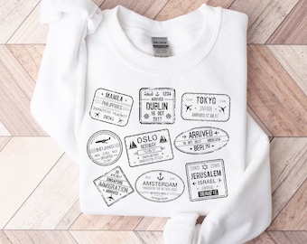 Travel Sweatshirt, Gift for traveler, Travel Stamps, Passport, Europe Travel, Flights not Feelings, Airplane Sweater, Passport Stamps