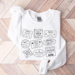 Travel Sweatshirt, Gift for traveler, Travel Stamps, Passport, Europe Travel, Flights not Feelings, Airplane Sweater, Passport Stamps