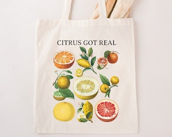 Citrus got real tote bag, Citrus Fruit tote bag, Vintage Citrus tote, Botanical tote, Gardening tote, Fruits bag, Lemon Print tote, Oranges