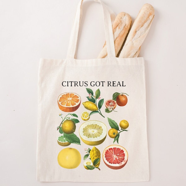 Citrus got real tote bag, Citrus Fruit tote bag, Vintage Citrus tote, Botanical tote, Gardening tote, Fruits bag, Lemon Print tote, Oranges