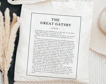 The Great Gatsby Chapter Tote Bag, Classic Book tote bag, Bookish Tote Bag, Librarian Gift, Book Lover Tote, Reading Tote Bag, Library Bag