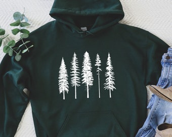 Pine Tree Hoodie, Evergreen Trees, Forest Sweatshirt, Tree Hoodie, Gift for Nature Lover, Camping Sweatshirt, Hiking Shirt, Botanical