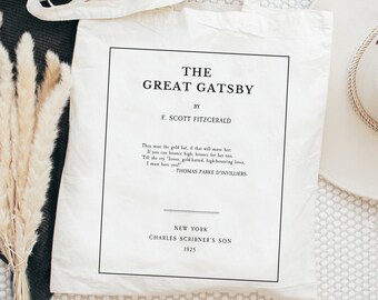 The Great Gatsby Tote Bag, Bookish Tote Bag, Library Tote bag, book bag, Literature Tote Bag, English teacher gift, Classic books tote