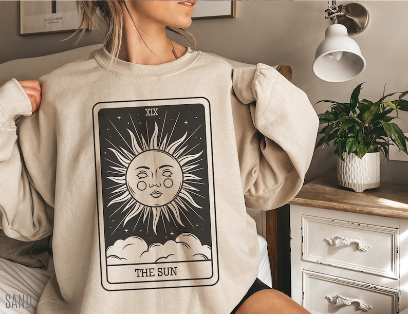 Custom Tarot cards Sweatshirt, Tarot Sweater, Major Arcana Shirt, Celestial Tarot Sweatshirt, The Sun Sweater, Tarot Card Gift, Personalize image 1