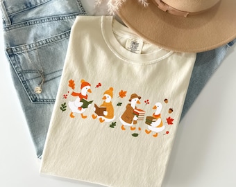 Fall Reading Geese Comfort colors shirt, Fall Bookish Tee, Silly Goose Shirt , Autumn Reading Tshirt, Reader Goose Shirt, Book Lover Tshirt