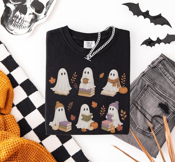 Ghosts Comfort colors shirt, Ghost Reading Shirt, Halloween Ghost tee, Ghost shirt, Spooky Book Lover Gift, Halloween Library Tee, Bookworm