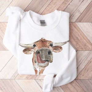 Cow Sweatshirt, Cow Sweater, Watercolor Cow, Gift for Cow Lover, Farm Sweatshirt, Women's Cow Sweatshirt, highland cow sweatshirt