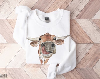 Cow Sweatshirt, Cow Sweater, Watercolor Cow, Gift for Cow Lover, Farm Sweatshirt, Women's Cow Sweatshirt, highland cow sweatshirt