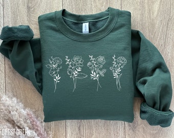 Kundenspezifisches Geburtsmonat-Sweatshirt, benutzerdefinierte Farben Geburts-Blumen-Pullover mit Rundhalsausschnitt, angepasster Geburtstagsmonat, Geburtsmonat-Blumen-Sweatshirt