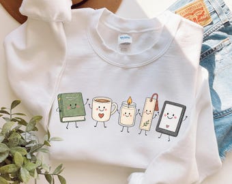 Smile Book Icons Sweatshirt, Reading Sweatshirt, Bookish Sweatshirt, Librarian Shirt, Bookworm Tee, Book Reader Gift, English Teacher Gift