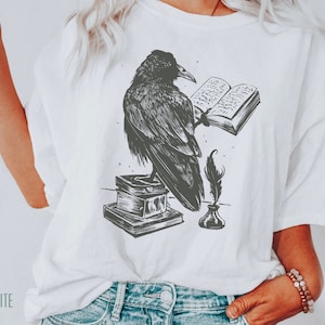 Raven Reading shirt, Raven Shirt, Raven Lover Gift, Edgar Allan Poe Shirt, Book Lover Shirt, Reading Shirt, Bird Lover Shirt, Dark Academia
