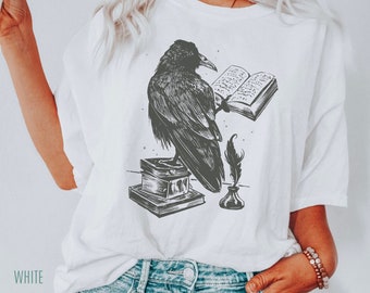 Raven Reading shirt, Raven Shirt, Raven Lover Gift, Edgar Allan Poe Shirt, Book Lover Shirt, Reading Shirt, Bird Lover Shirt, Dark Academia