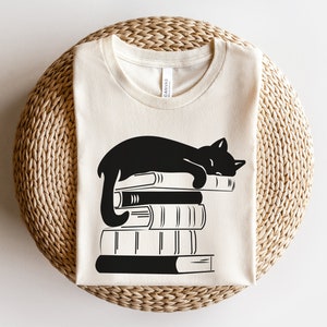 Cat Book Shirt, Books and Cats Tshirt, Reading Shirt, Cat Lover, Gift for Cat Lover, Gift for Book Lovers, Book, Bookish Tshirt, Cat on book Natural