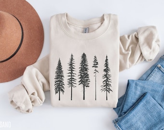 Pine Tree Sweatshirt, Evergreen Trees, Forest Sweatshirt, Trees Sweater, Gift for Nature Lover, Camping Sweatshirt, Tree Crewneck, Travel
