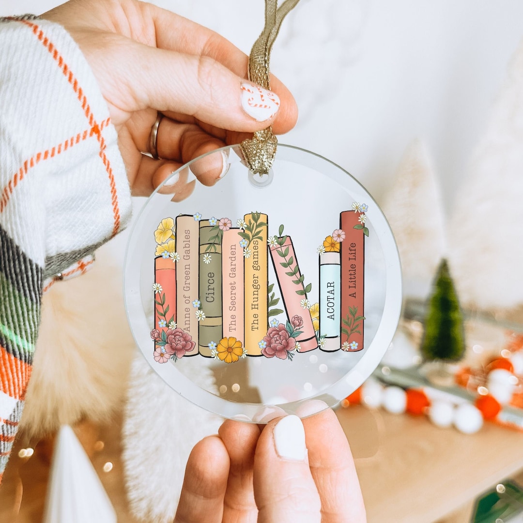 Custom Bookshelf Ornament, Custom Books Ornament, Custom Book Club Gift, Book Ornament Christmas