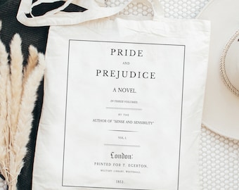 Stolz und Vorurteil Tasche, Bookish Tasche, Jane Austen Tasche, Pride and Vorurteil Merch, Buchliebhaber Tasche, Geschenk für Leser, Buch Tasche