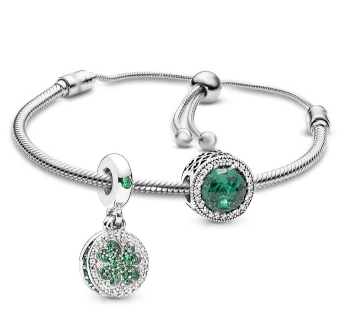 PANDORA Compatible Charm Bracelet Silver/green Tone With 2 Etsy UK
