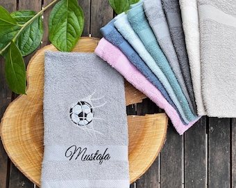 Towel with football motif & name embroidered, kindergarten football club towel