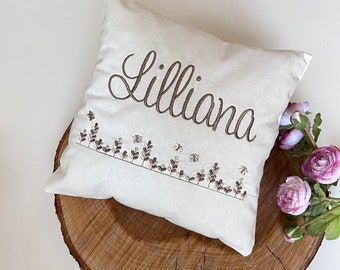 pillow, baptismal pillow. Name cushion beige