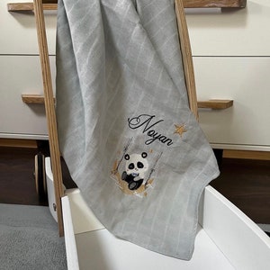 Grey comforter, muslin cloth with name, comforter cloth, muslin cloth, personalized muslin cloth, embroidered muslin cloth, baby muslin cloth