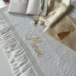 Prayer Rug Set Beige, Personalized Gift Set, Eid Gifts, Ramadan 2025