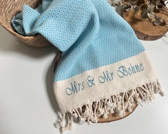 Xxl Hamamtuch  Turquoise, Strandtuch, Saunatuch Personalisierbar
