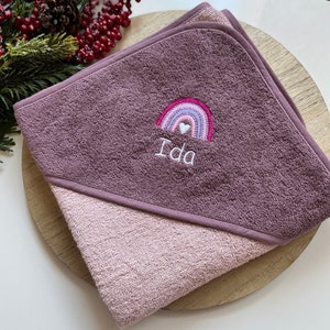 Hooded towel embroidered with name, hooded bath towel rainbow