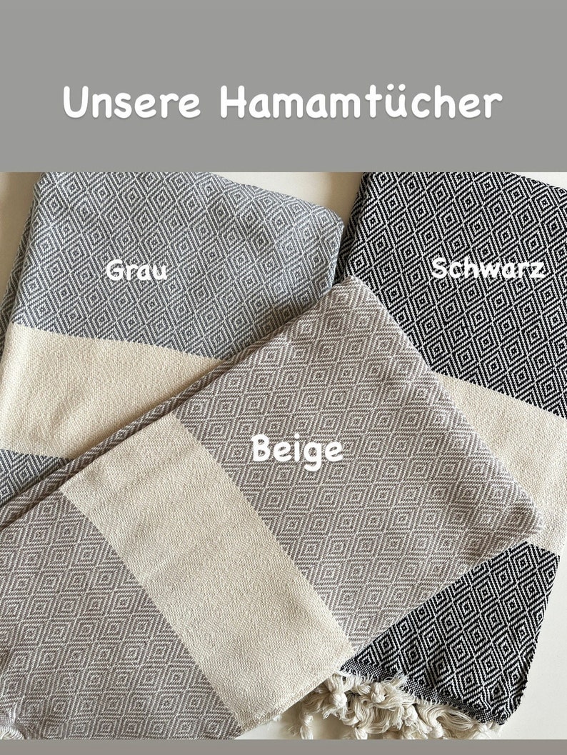 XXL Hamamtuch, Strandtuch, Saunatuch personalisiert, schwarz, grau, beige Bild 4