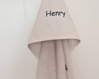 Hooded bath towel embroidered with name