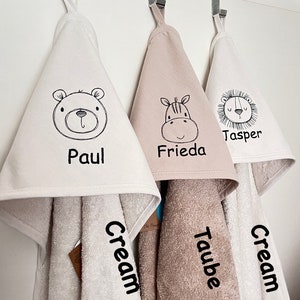 Hooded bath towel with name and motif, bath towel 75 x 75 cm