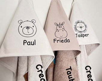 Hooded bath towel with name and motif, bath towel 75 x 75 cm