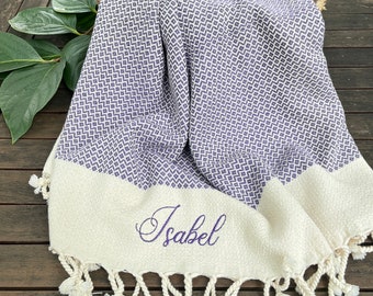 Xxl Hamamtuch Lila, Strandtuch, Saunatuch Personalisierbar
