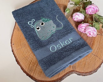 Towel embroidered with name & rays, sea creatures