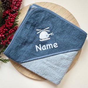 Hooded bath towel embroidered with name, hooded towel helicopter