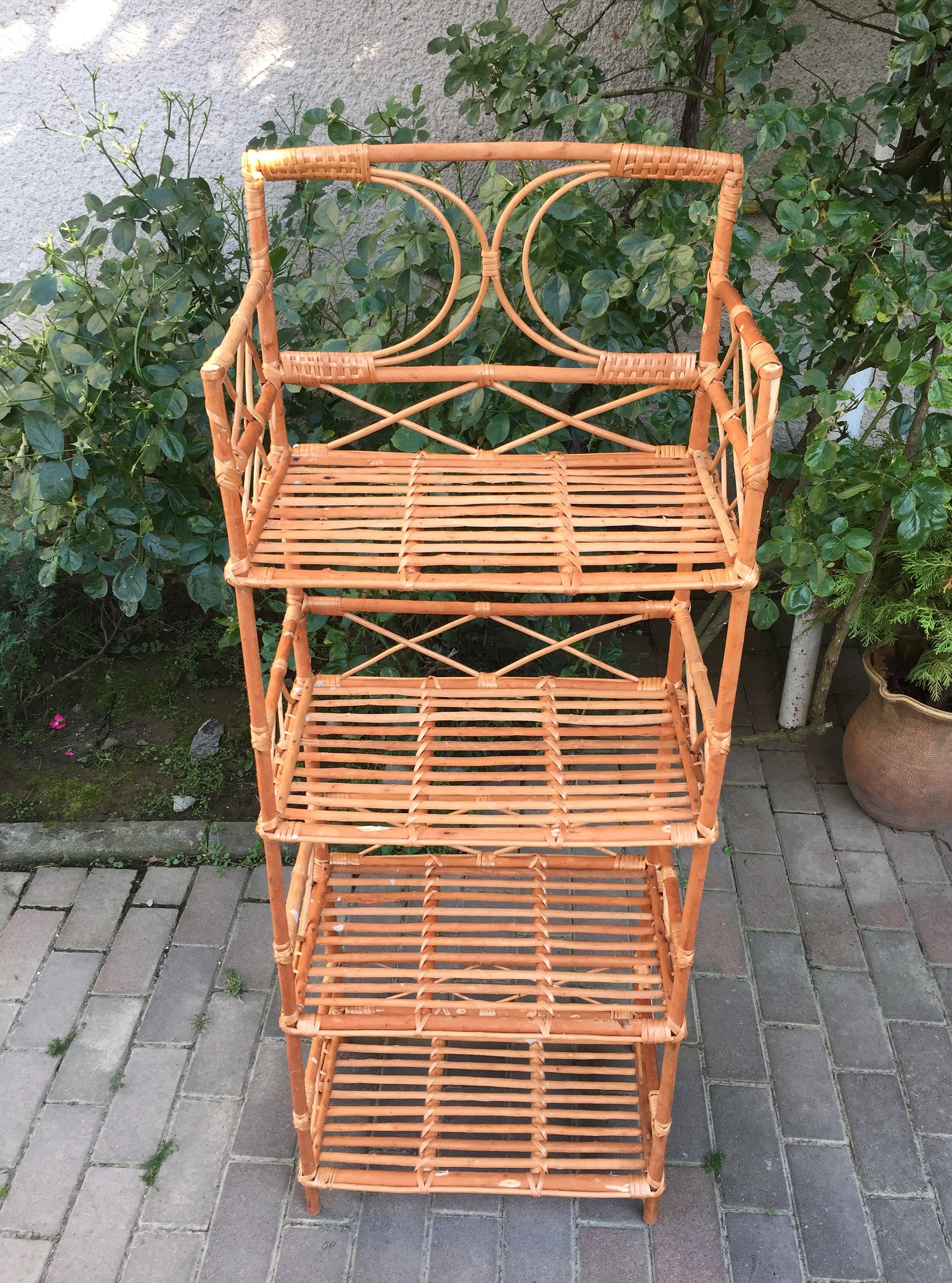 Rattan shelving unit outdoor plant stand wicker shelving Etsy