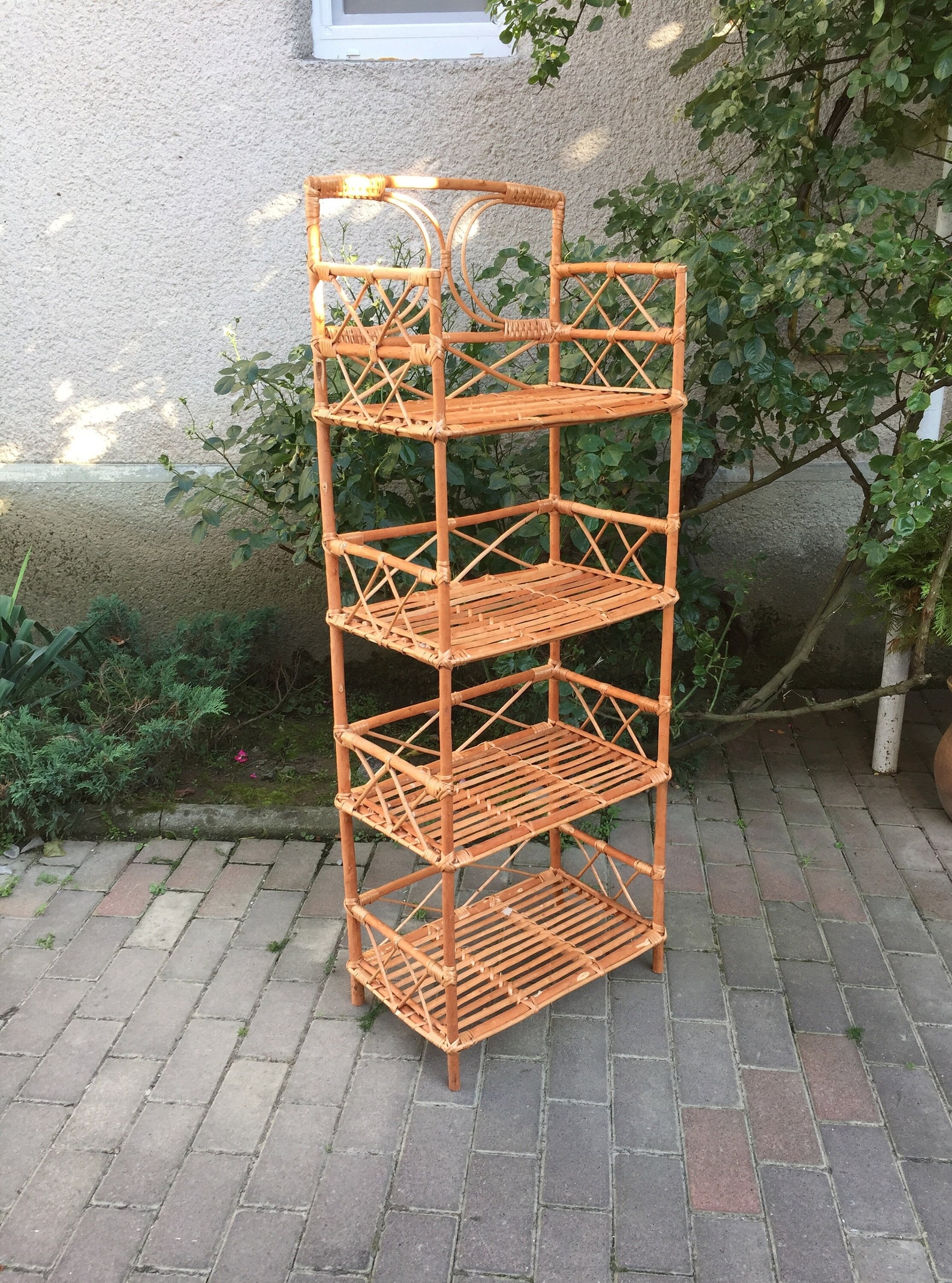 Rattan shelving unit outdoor plant stand wicker shelving Etsy