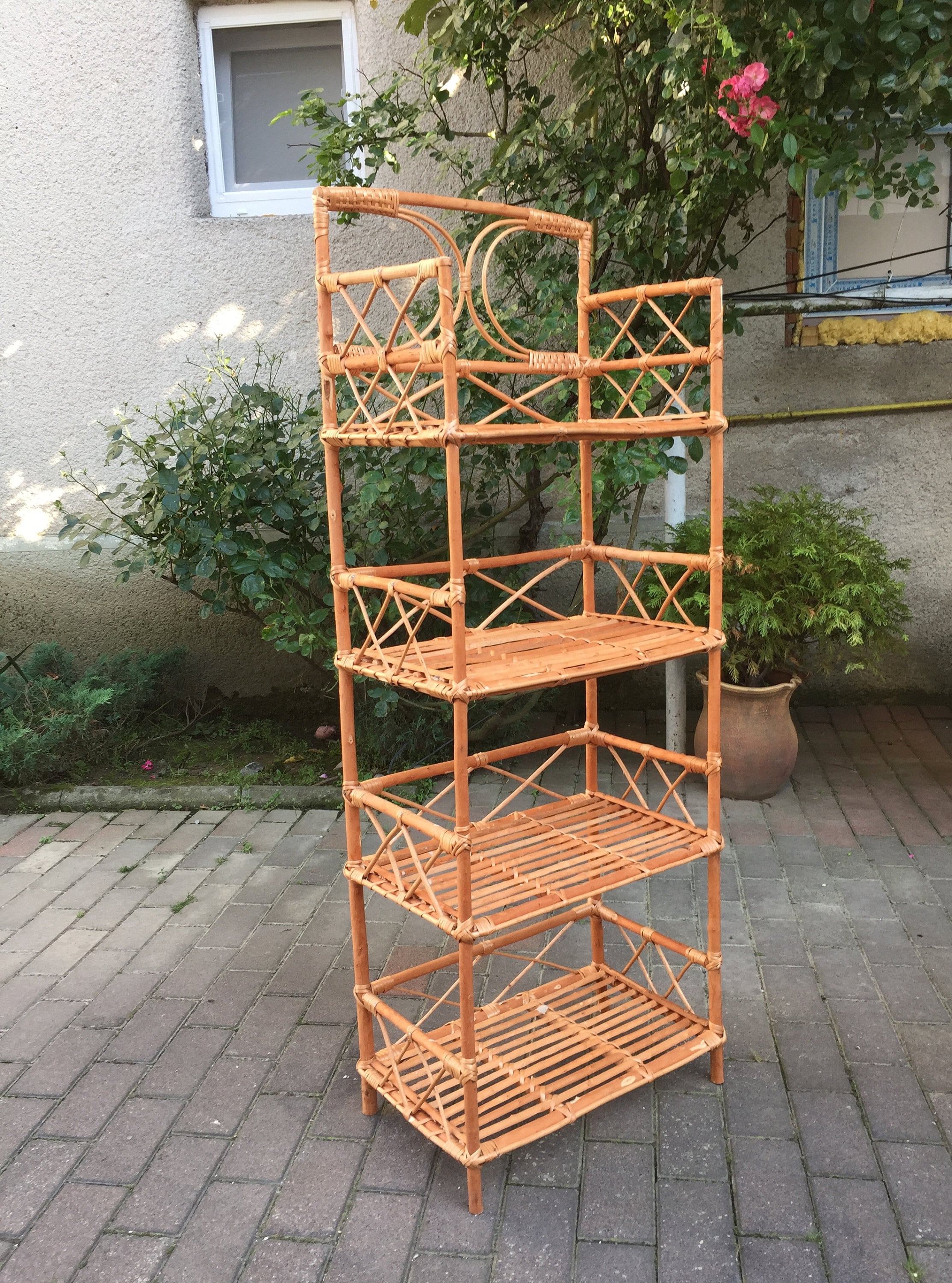 Rattan shelving unit outdoor plant stand wicker shelving Etsy